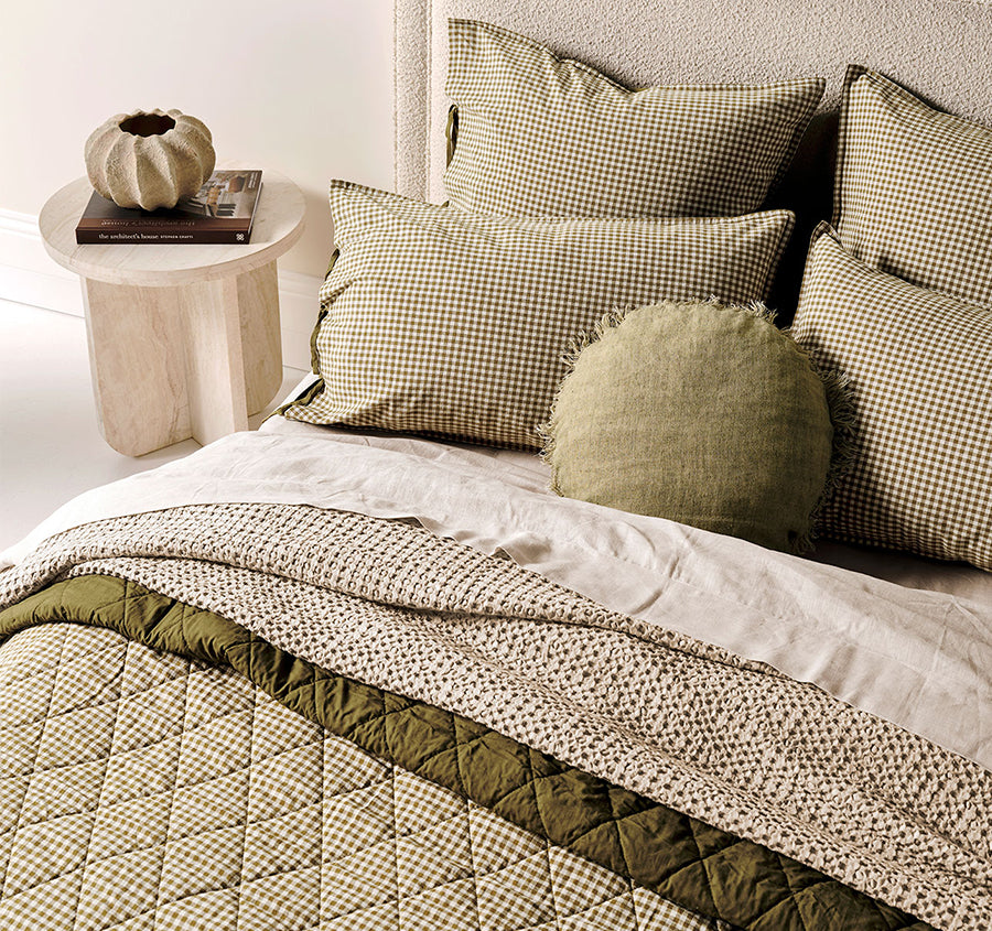 Mini Gingham Coverlet Olive