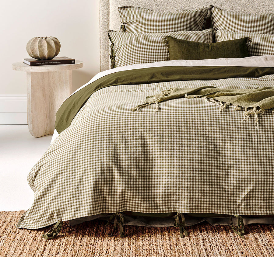 Mini Gingham Quilt Cover Range Olive