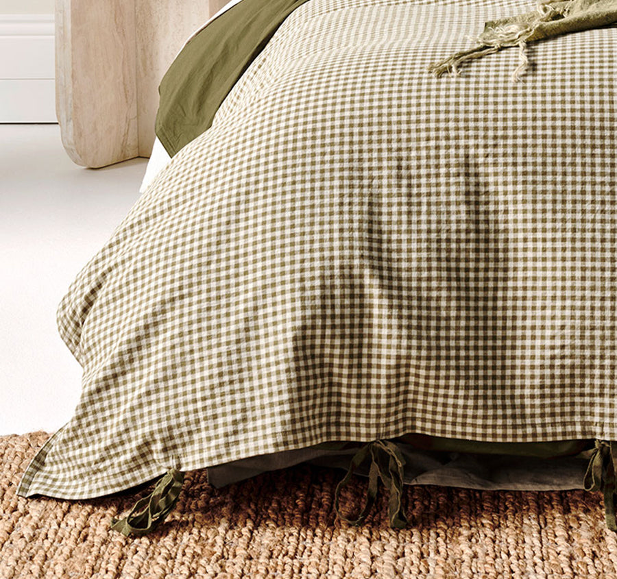 Mini Gingham Quilt Cover Range Olive