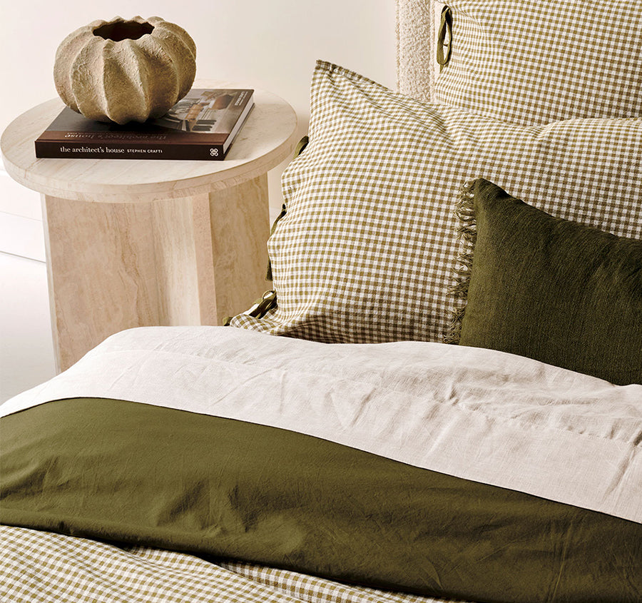 Mini Gingham Quilt Cover Range Olive