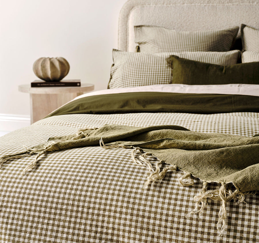 Mini Gingham Quilt Cover Range Olive
