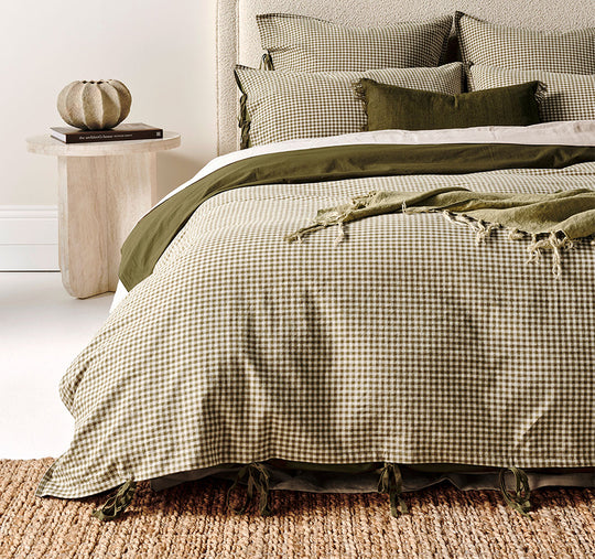 Mini Gingham Quilt Cover Range Olive