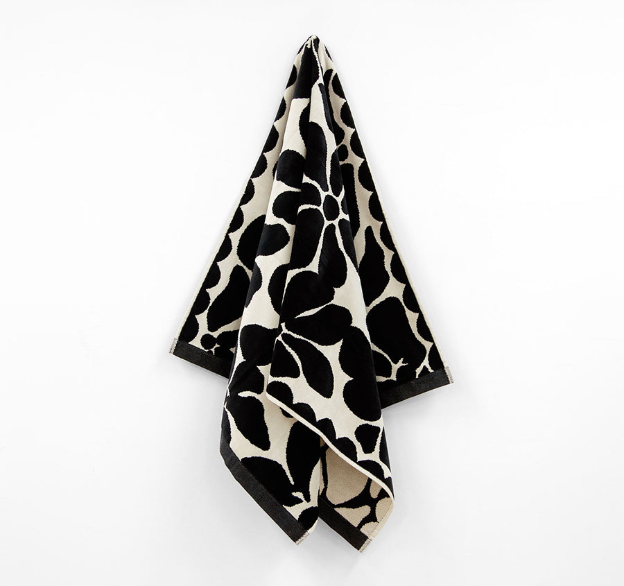 Palma Petal 560GSM Cotton Bath Towel Range Black and Sand
