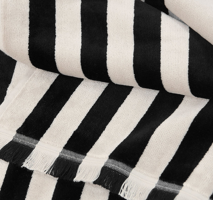 Palma Stripe 560GSM Cotton Bath Towel Range Black and Sand