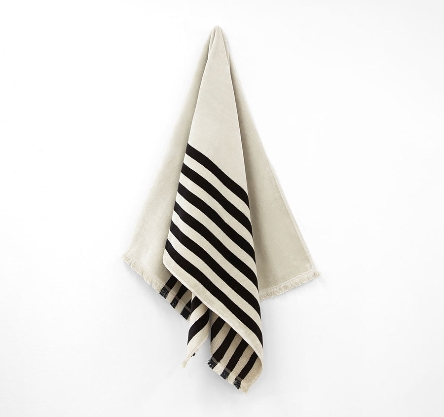 Palma Stripe 560GSM Cotton Bath Towel Range Black and Sand