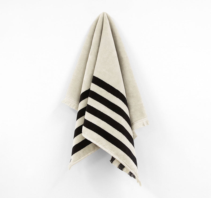 Palma Stripe 560GSM Cotton Bath Towel Range Black and Sand