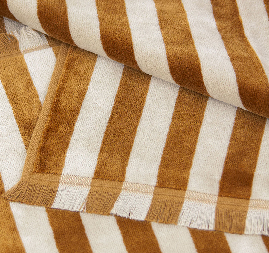 Palma Stripe 560GSM Cotton Bath Towel Range Bronze and Sand