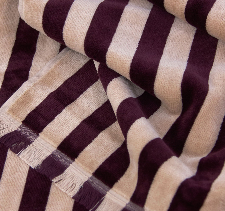 Palma Stripe 560GSM Cotton Bath Towel Range Mulberry and Shell