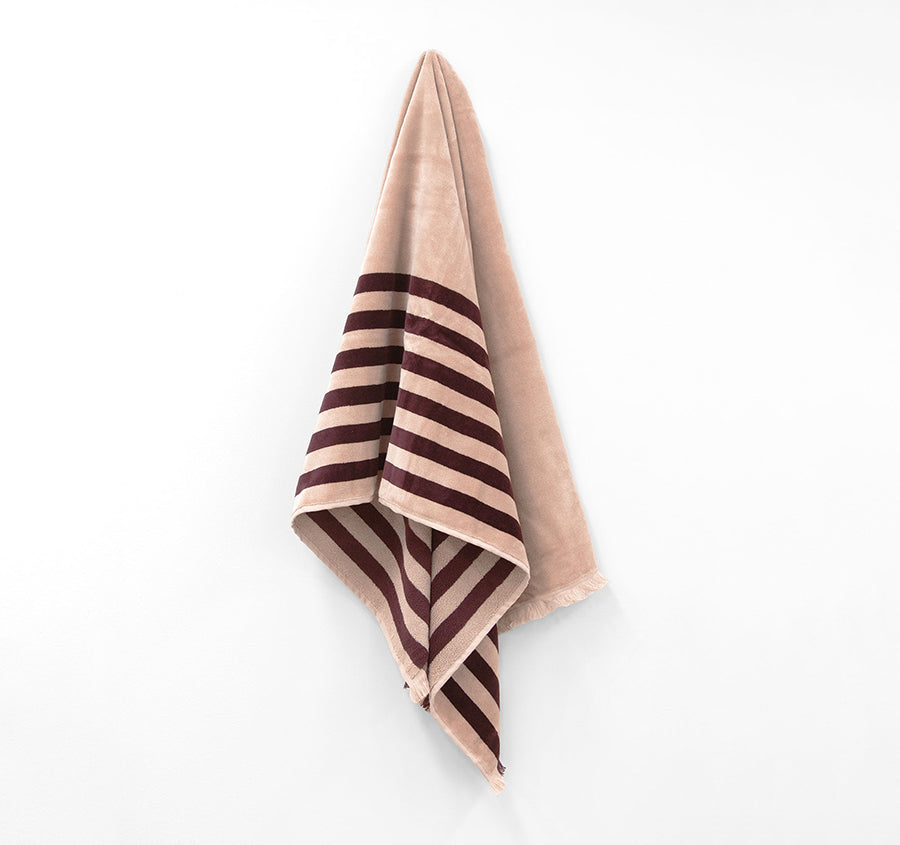 Palma Stripe 560GSM Cotton Bath Towel Range Mulberry and Shell