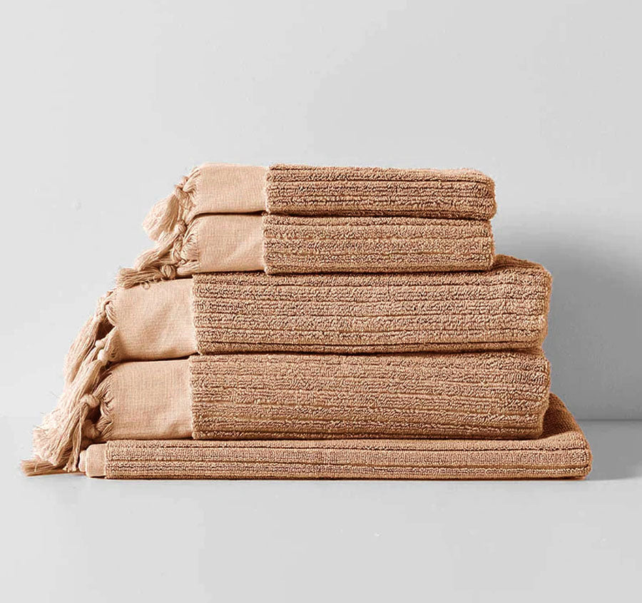 Paros Rib 5 Piece 580GSM Cotton Bath Towel Set Clay