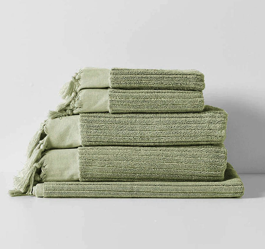 Paros Rib 5 Piece 580GSM Cotton Bath Towel Set Fennel