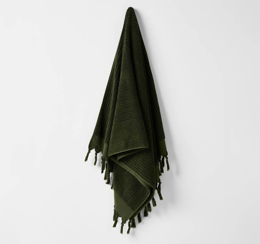 Paros Rib 580GSM Cotton Bath Towel Range Olive Night