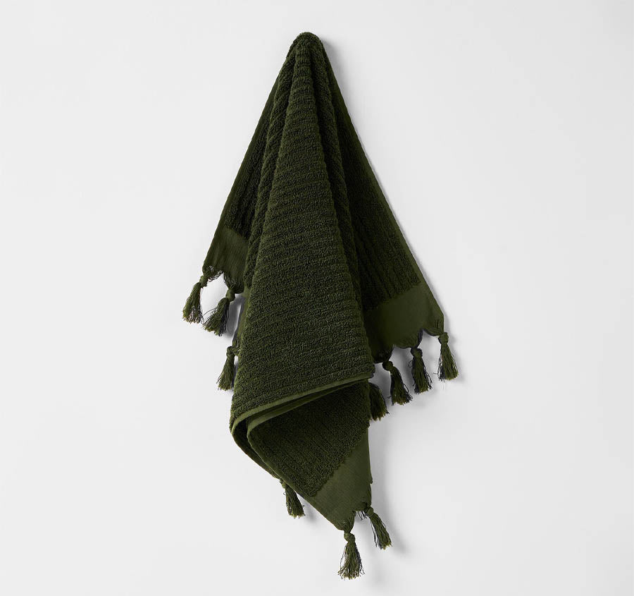Paros Rib 580GSM Cotton Bath Towel Range Olive Night