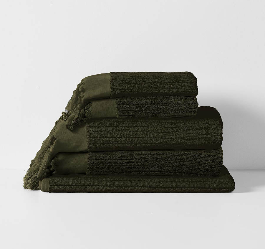 Paros Rib 580GSM Cotton Bath Towel Range Olive Night
