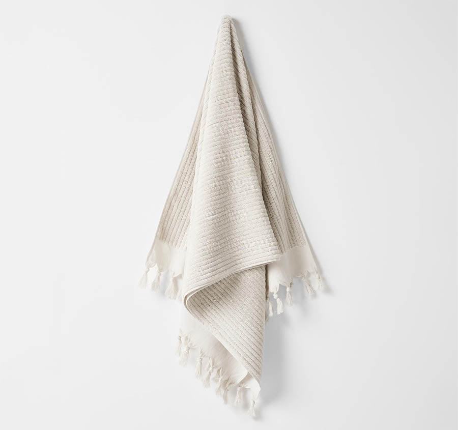 Paros Rib 5 Piece 580GSM Cotton Bath Towel Set Sand