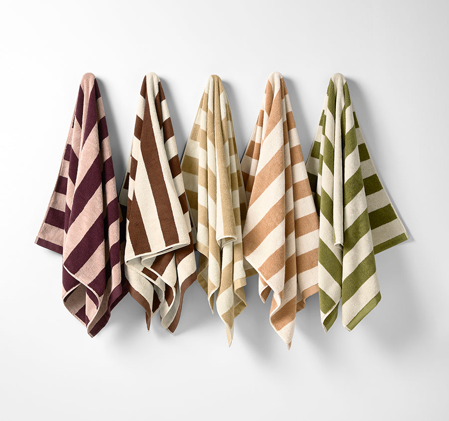 Riviera Stripe 5 Piece 580GSM Cotton Bath Towel Set Pecan