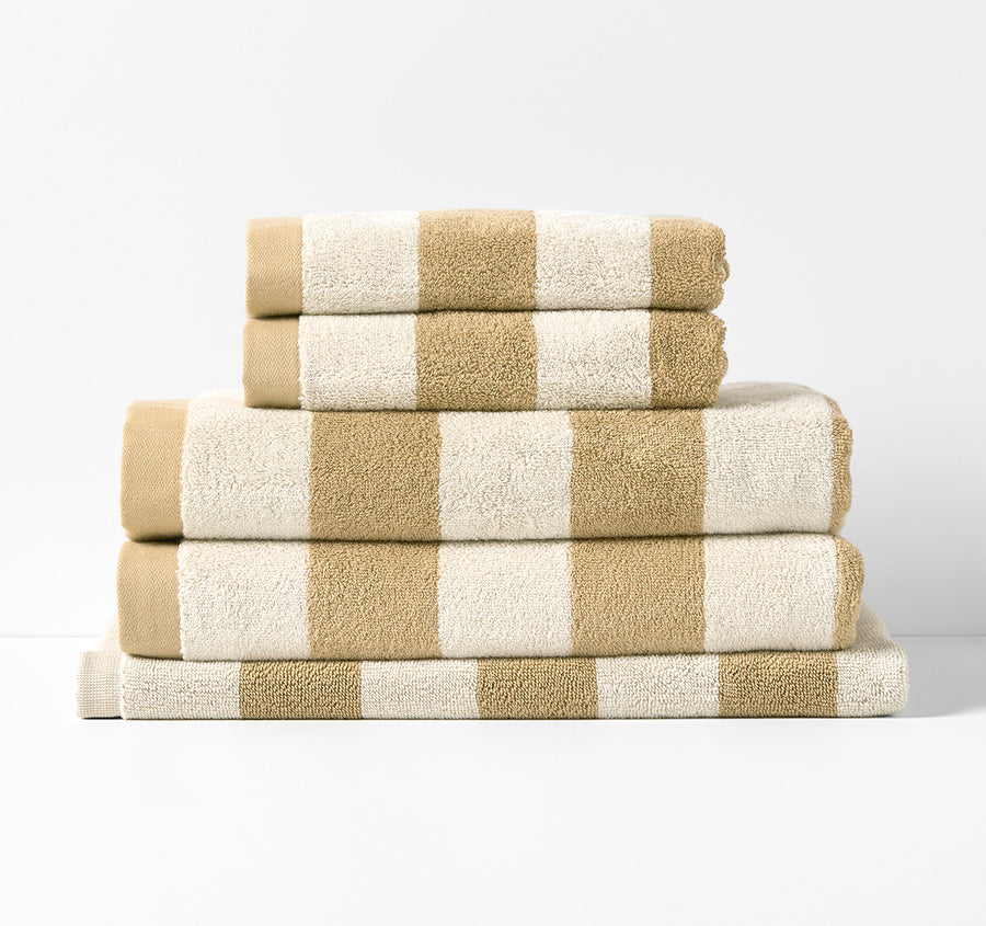 Riviera Stripe 5 Piece 580GSM Cotton Bath Towel Set Caramel