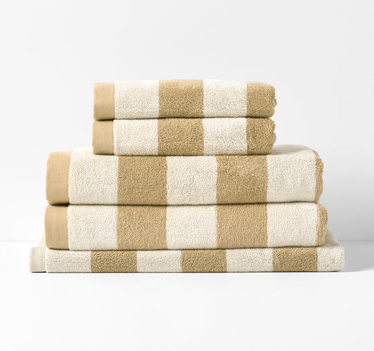 Riviera Stripe 5 Piece 580GSM Cotton Bath Towel Set Caramel