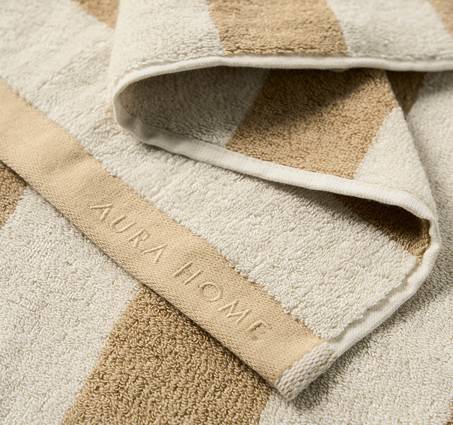 Riviera Stripe 580GSM Cotton Bath Towel Range Caramel