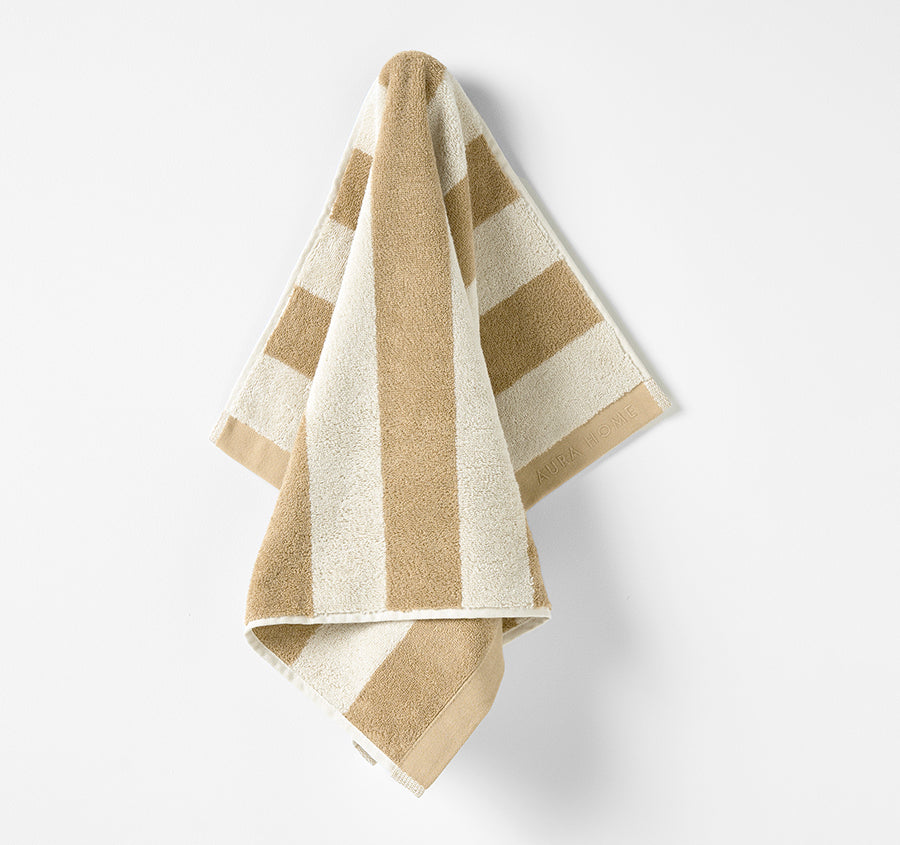 Riviera Stripe 580GSM Cotton Bath Towel Range Caramel