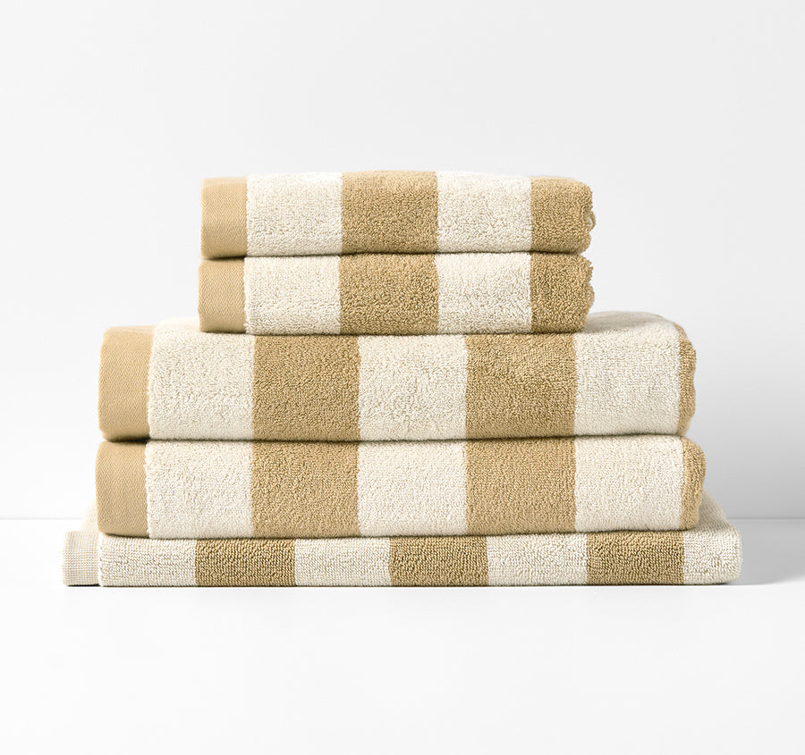 Riviera Stripe 580GSM Cotton Bath Towel Range Caramel