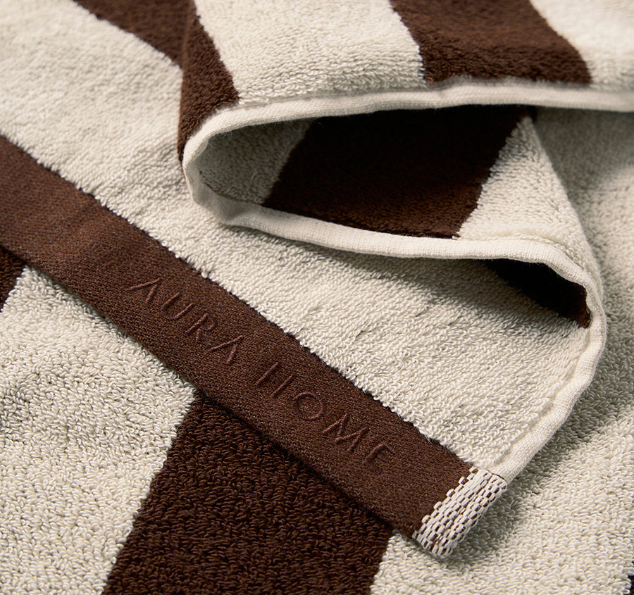 Riviera Stripe 5 Piece 580GSM Cotton Bath Towel Set Chocolate