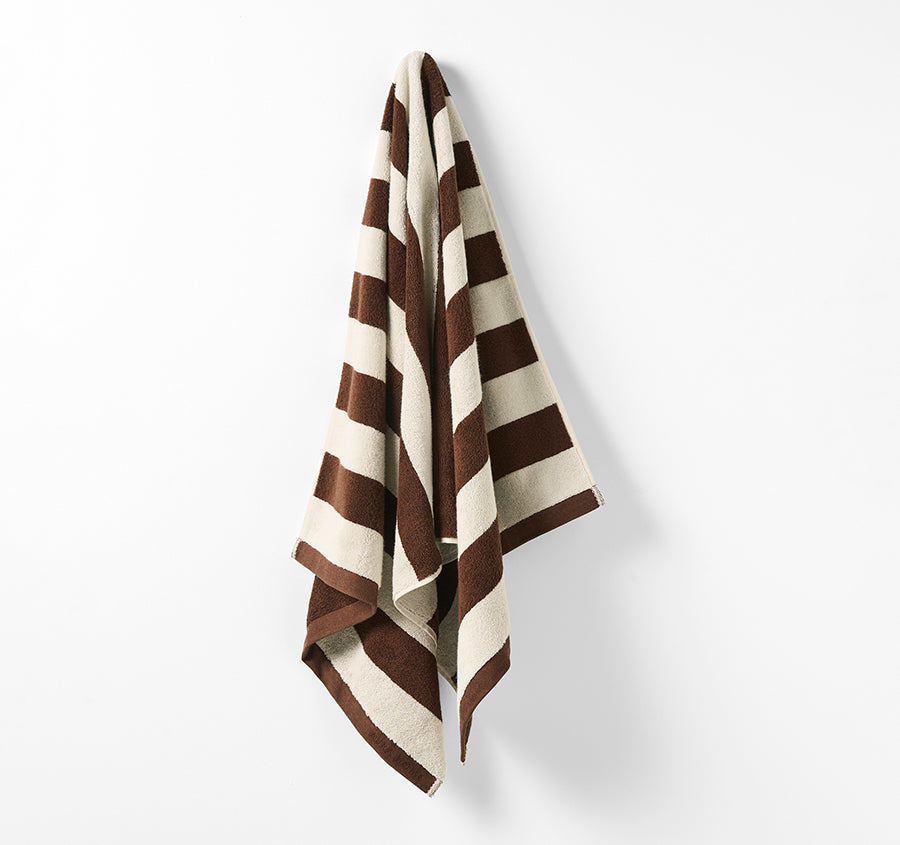 Riviera Stripe 580GSM Cotton Bath Towel Range Chocolate