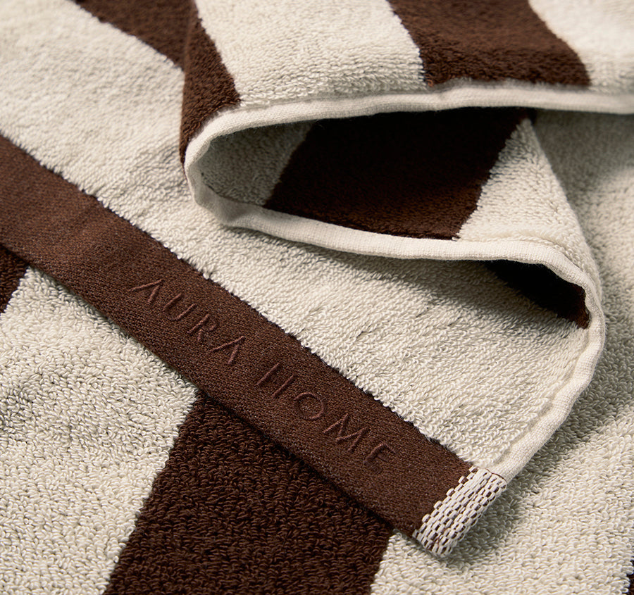 Riviera Stripe 580GSM Cotton Bath Towel Range Chocolate
