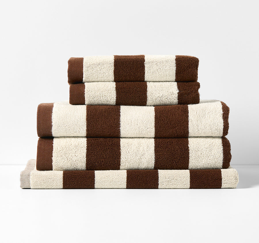 Riviera Stripe 580GSM Cotton Bath Towel Range Chocolate
