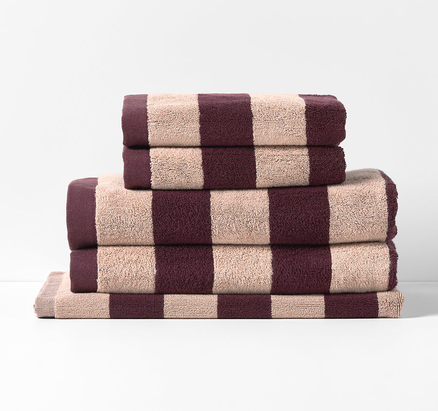Riviera Stripe 5 Piece 580GSM Cotton Bath Towel Set Mulberry
