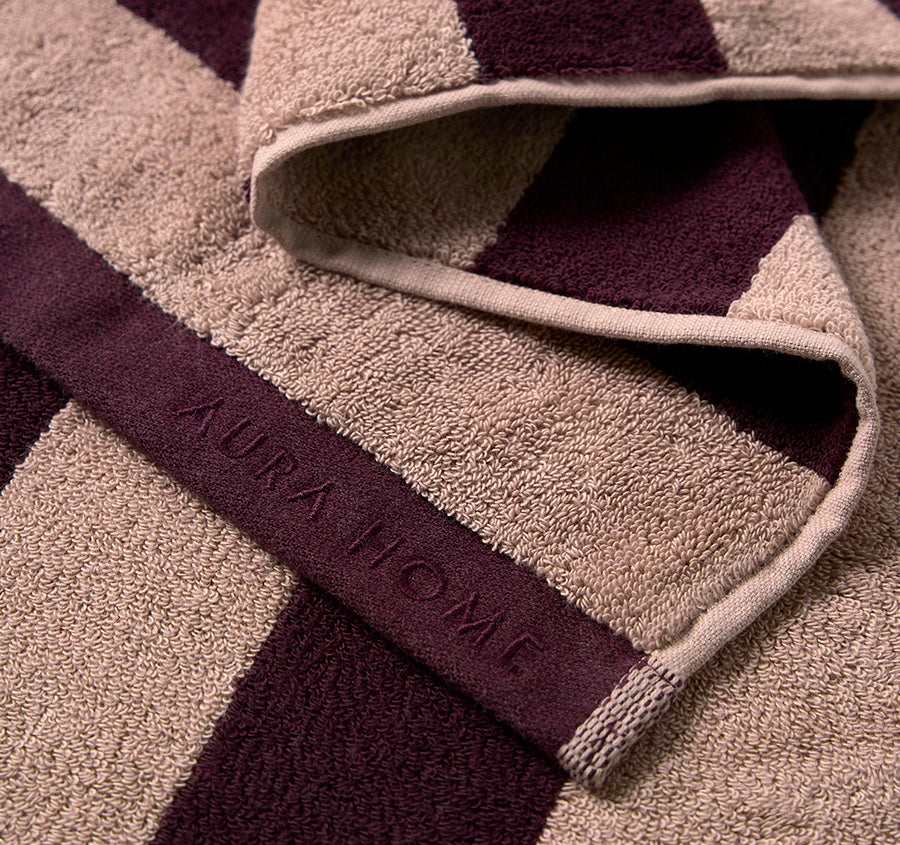Riviera Stripe 5 Piece 580GSM Cotton Bath Towel Set Mulberry