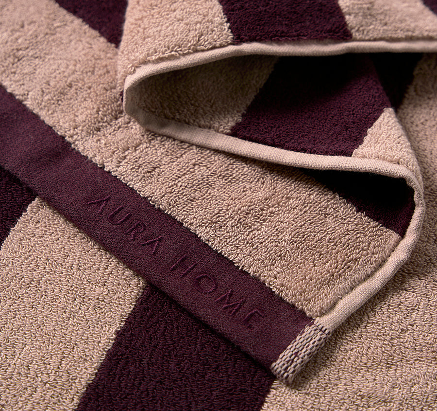 Riviera Stripe 580GSM Cotton Bath Towel Range Mulberry
