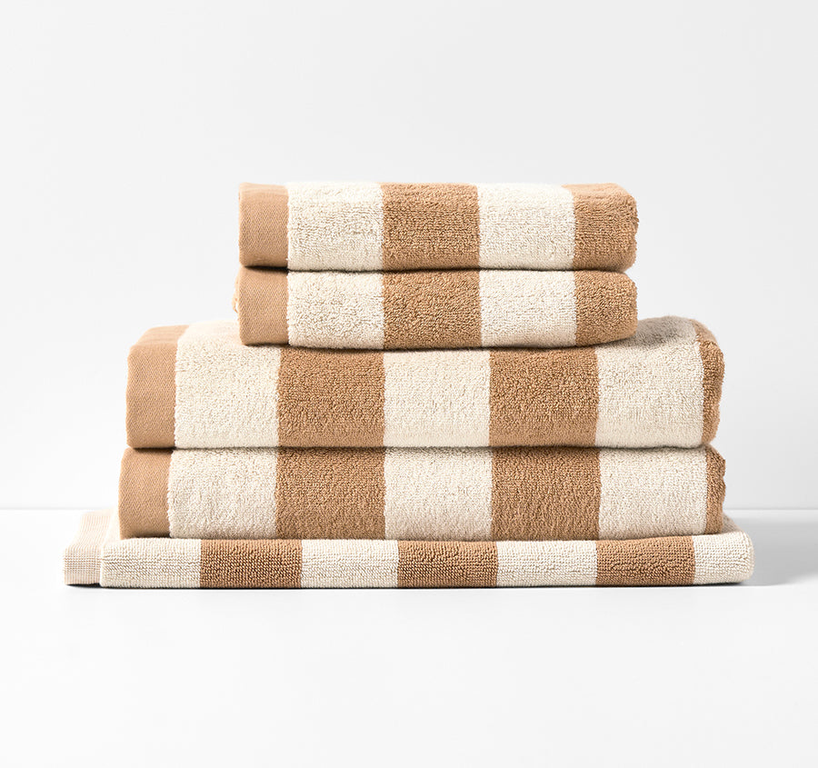 Riviera Stripe 5 Piece 580GSM Cotton Bath Towel Set Pecan