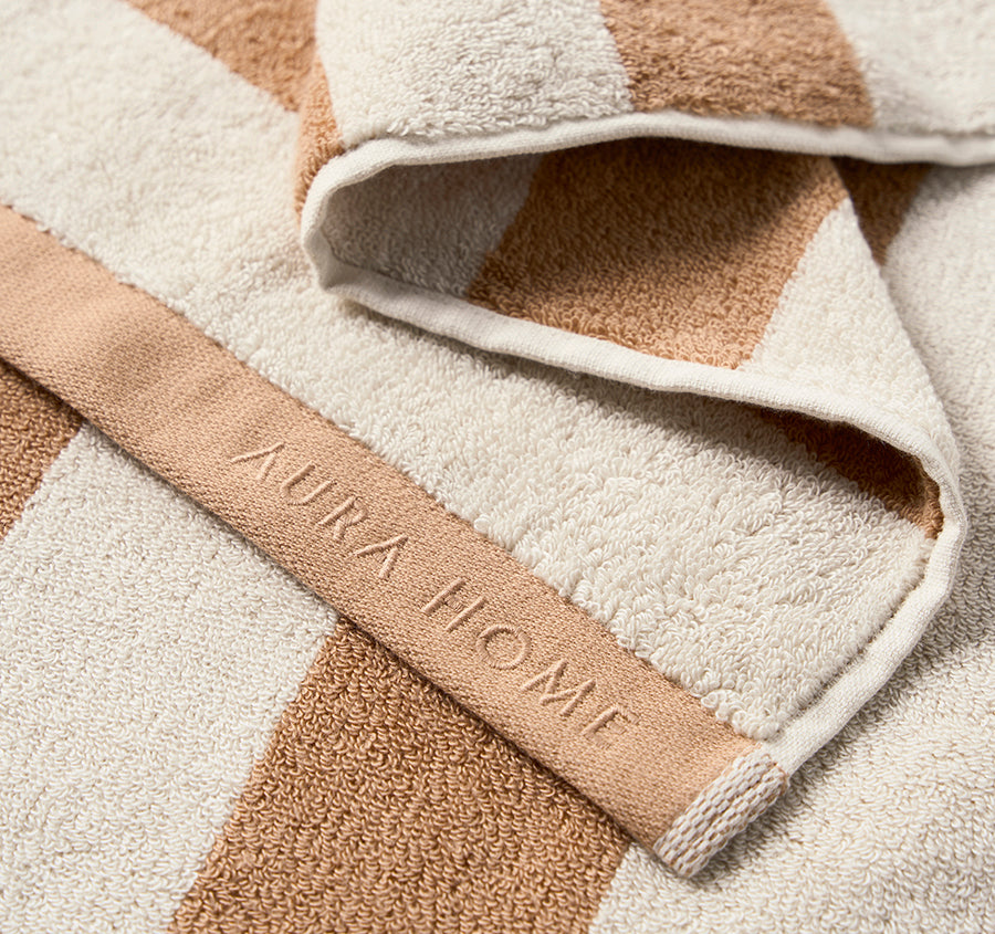 Riviera Stripe 5 Piece 580GSM Cotton Bath Towel Set Pecan