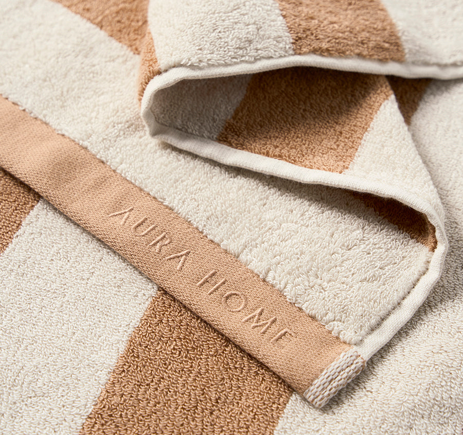 Riviera Stripe 580GSM Cotton Bath Towel Range Pecan