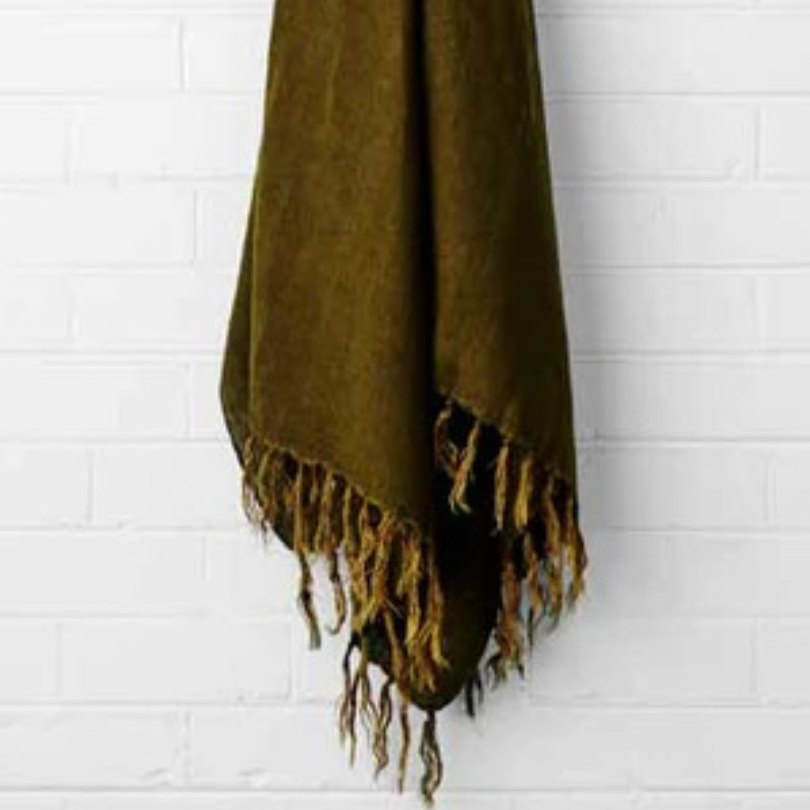 Vintage Linen Fringe 130x170cm Throw Rug Khaki