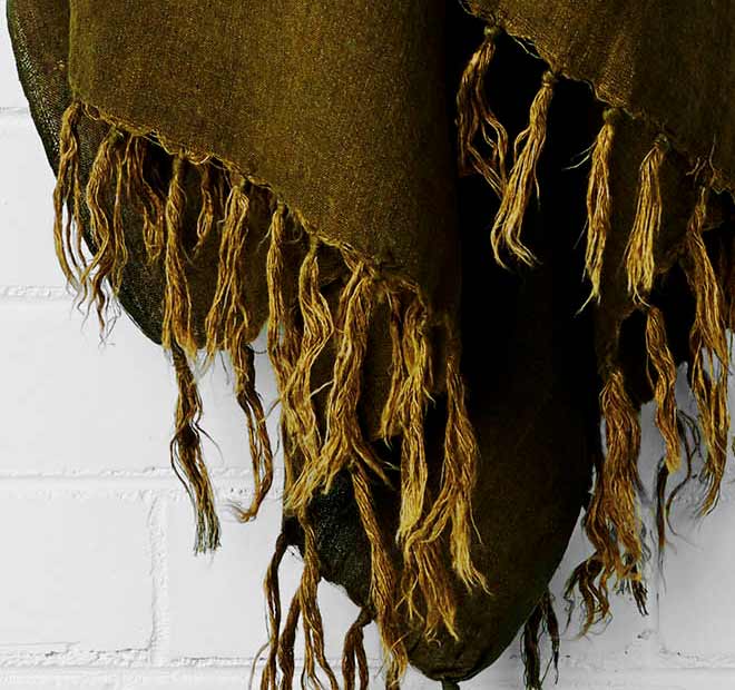 Vintage Linen Fringe 130x170cm Throw Rug Khaki