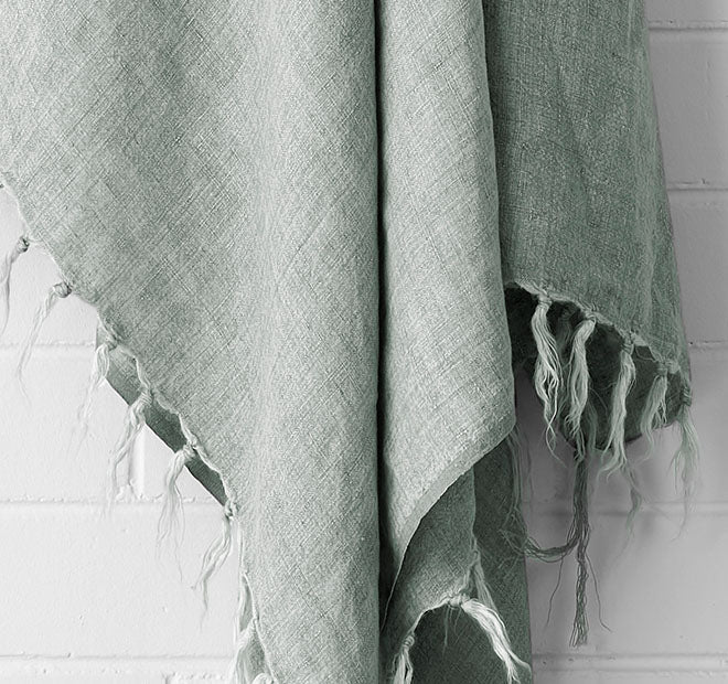 Vintage Linen Fringe 130x170cm Throw Rug Limestone