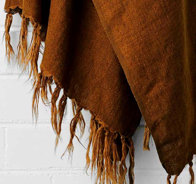Vintage Linen Fringe 130x170cm Throw Rug Tobacco