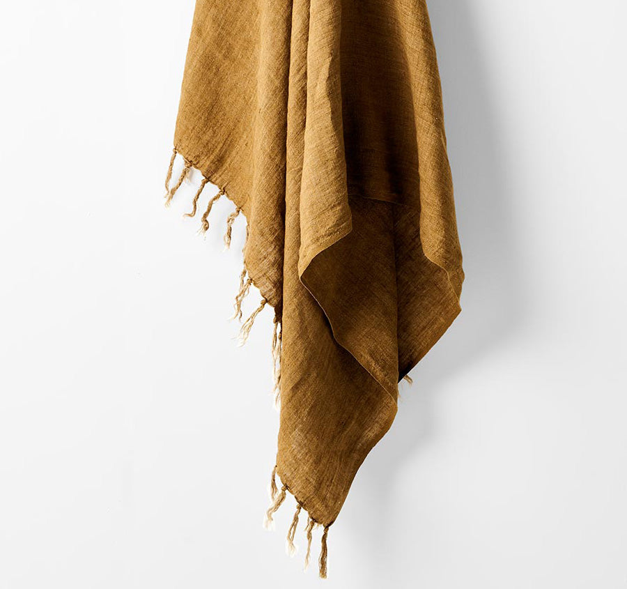 Vintage Linen Fringe 130x170cm Throw Rug Bronze