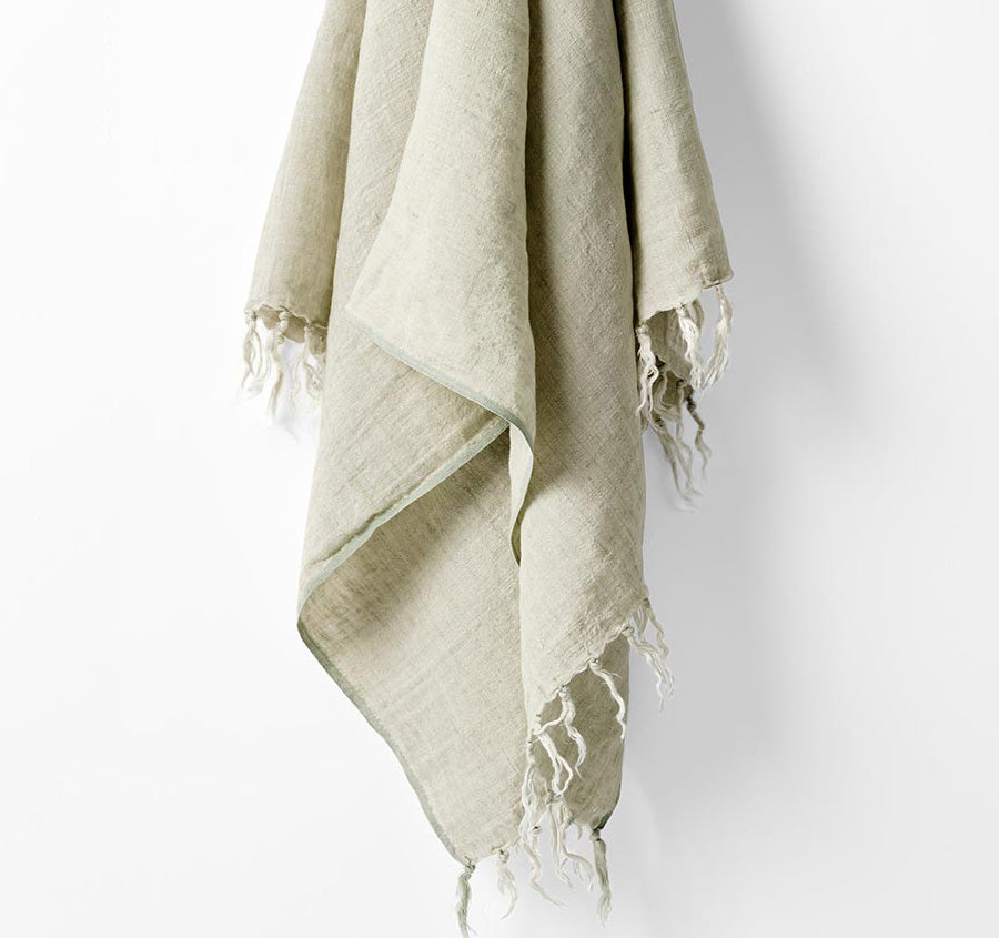 Vintage Linen Fringe 130x170cm Throw Rug Fennel