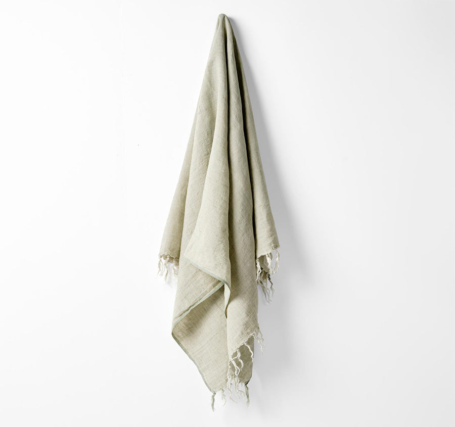 Vintage Linen Fringe 130x170cm Throw Rug Fennel