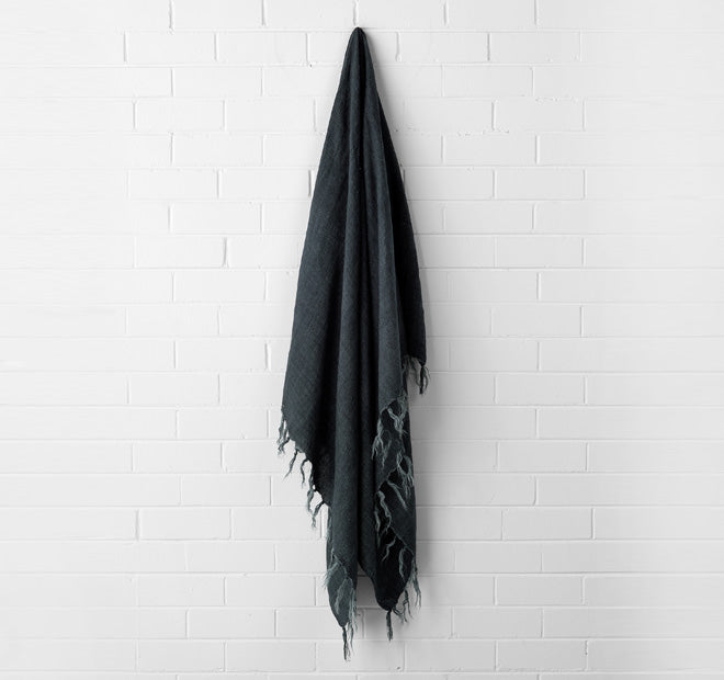 Vintage Linen Fringe 130x170cm Throw Rug Slate