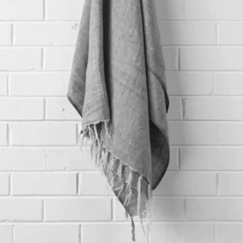 Vintage Linen Fringe 130x170cm Throw Rug Smoke