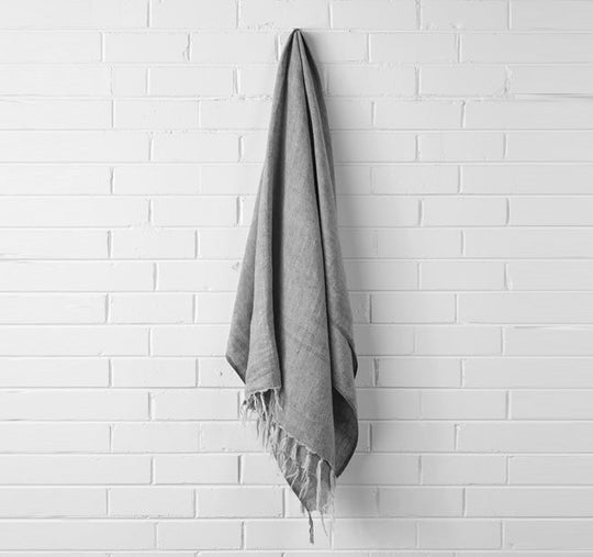 Vintage Linen Fringe 130x170cm Throw Rug Smoke