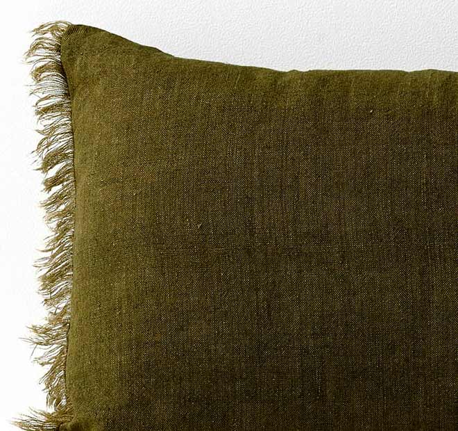 Vintage Linen Fringe 35x55cm Filled Cushion Khaki