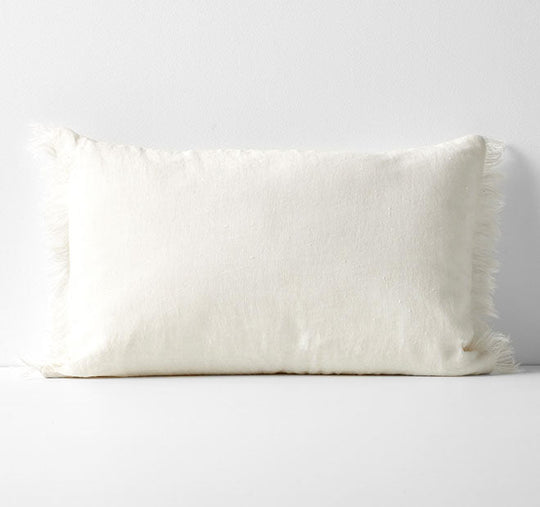 Vintage Linen Fringe 35x55cm Filled Cushion Marshmallow