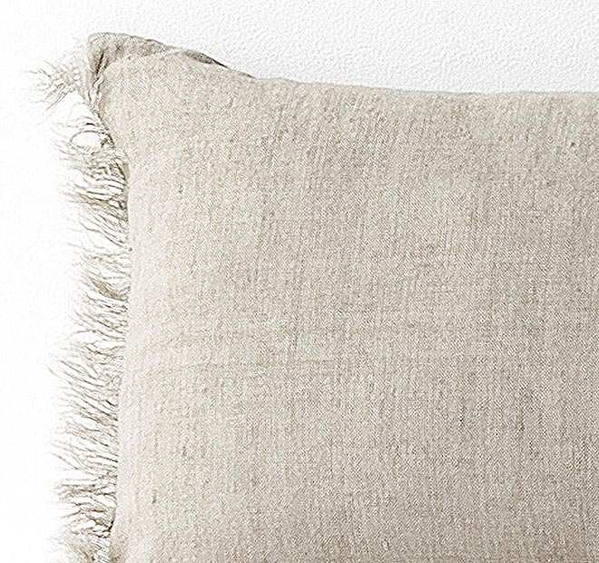 Vintage Linen Fringe 35x55cm Filled Cushion Natural