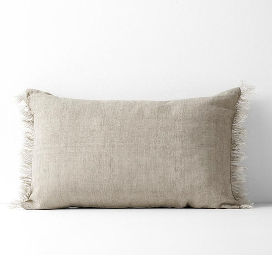 Vintage Linen Fringe 35x55cm Filled Cushion Natural