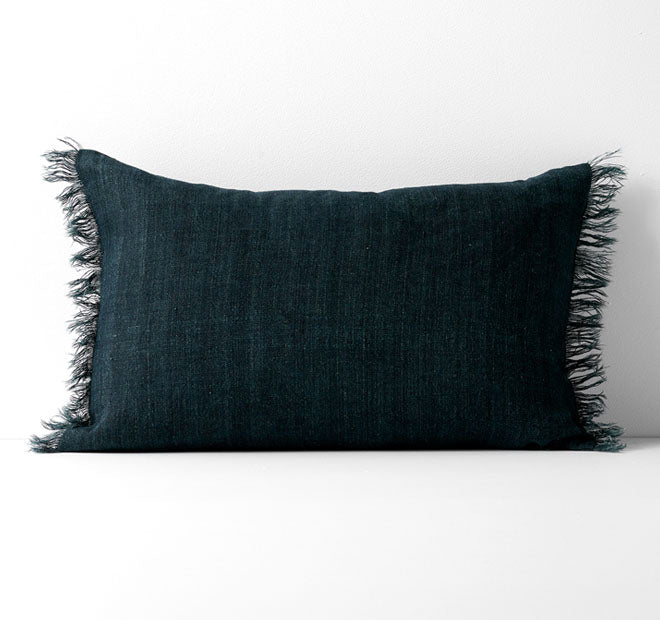 Vintage Linen Fringe 35x55cm Filled Cushion Slate